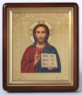 Икона в киоте 18х24 фигурный темпера Спаситель (желтый фон) 236097