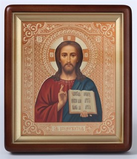 Икона в киоте 18х24 фигурный темпера Спаситель (красный фон) 236098