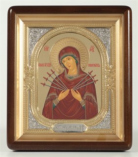 Икона в киоте 18х24 фигурный темпера венчик объемная золочени Семистрельная Божья Матерь 236102