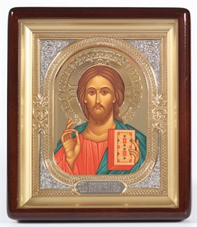 Икона в киоте 18х24 фигурный темпера венчик объемная золочени Спаситель 236103