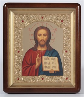 Икона в киоте 18х24 фигурный темпера рамка фигурная золочёная Спаситель 236124