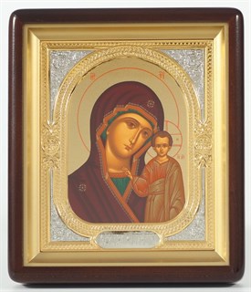Икона в киоте 18х24 фигурный темпера объемная золочёная Казанская Божья Матерь 236132