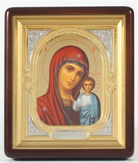 Икона в киоте 18х24 фигурный темпера объемная золочёная Казанская Божья Матерь 236133