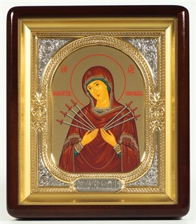 Икона в киоте 18х24 фигурный темпера объемная золочёная Семистрельная Божья Матерь 236138