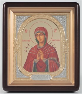 Икона в киоте 18х24 фигурный темпера объемная золочёная Семистрельная Божья Матерь 236139