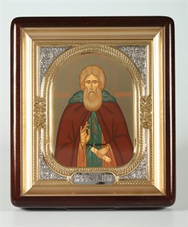 Икона в киоте 18х24 фигурный темпера объемная золочёная Сергий Радонежский 236140