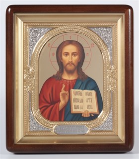 Икона в киоте 18х24 фигурный темпера объемная золочёная Спаситель 236142