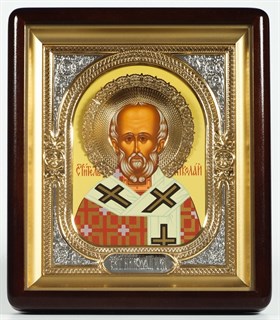 Икона в киоте 18х24 фигурный венчик объемная золочени Николай Чудотворец 236156
