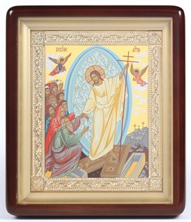 Икона Воскресение Христово в киоте 18х24 фигурный рамка золочёная 236165
