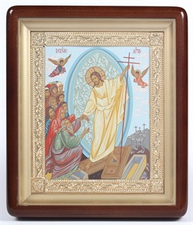 Икона Воскресение Христово в киоте 18х24 фигурный рамка золочёная 236166