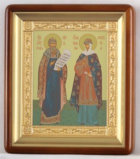 Икона в киоте 18х24 фигурный рамка золочёная Петр и Феврония 236178
