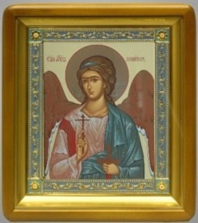 Икона в киоте 18х24 фигурный рамка золочёная эмаль Ангел-Хранитель 236196
