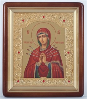 Икона Семистрельная Божья Матерь в киоте 18х24 золочёная 236208