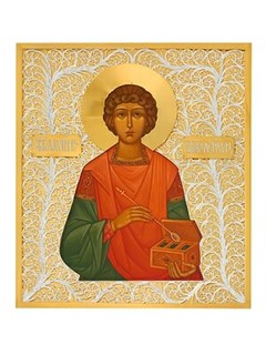 Икона Пантелеймон целитель ювелирная серебряная 241528