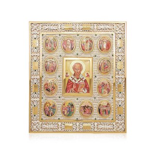 Икона Николая Чудотворца с житиями ювелирная 241687