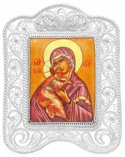 Икона Владимирская Божья Матерь ювелирная серебряная 241753