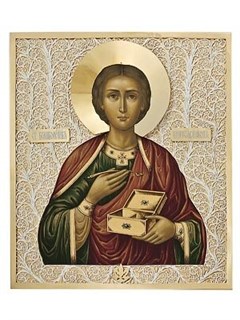 Икона Пантелеймон целитель ювелирная серебряная 241894