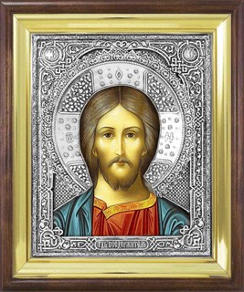 Икона Господь Вседержитель серебряная риза в деревянном киоте 253367
