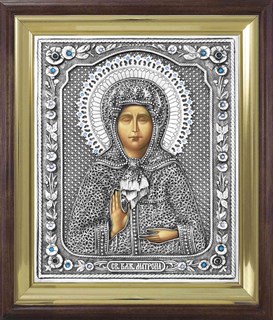 Икона Святая Матрона Московская серебряная риза в деревянном киоте 253380