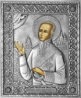 Икона Святой Феодор Ушаков серебряная на дереве 253399