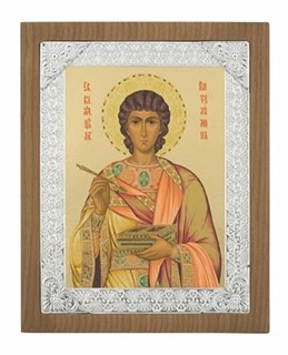 Икона Пантелеймон целитель ювелирная серебряная 242294
