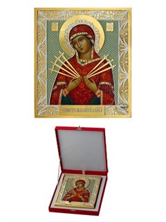 Икона Семистрельная Божья Матерь ювелирная серебряная 242413