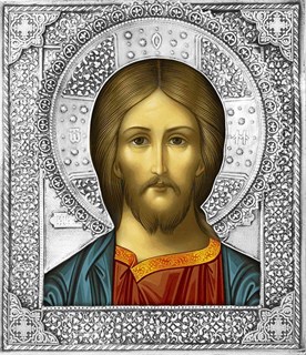 Икона Господь Вседержитель серебряная риза на дереве 253366