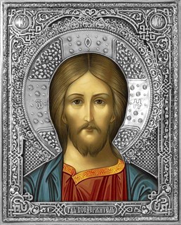 Икона Господь Вседержитель серебряная риза на дереве 253364