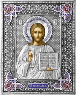 Икона Господь Вседержитель серебряная риза на дереве 253360