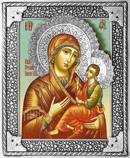 Икона Грузинская Божья Матерь серебряная риза на дереве 253175