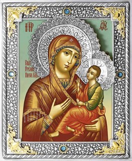 Икона Грузинская Божья Матерь серебряная риза на дереве 253176
