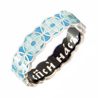 Кольцо православное с молитвой серебряное с эмалью 252691