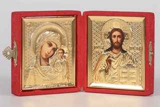 Складень в футляре 6х7 плёнка, риза объемная Спаситель - Казанская БМ 239048