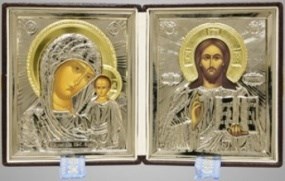 Складень в футляре 11х13 плёнка никелированая Спаситель - Казанская Божья Матерь 239024