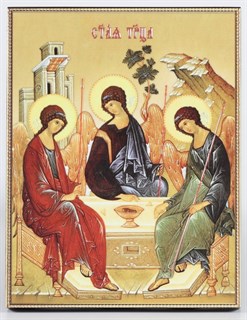 Икона на дереве 13х15 объёмная Троица 238342