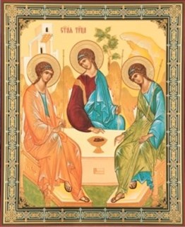 Икона на деревянном планшете 30х40 ПВХ БЗГ Троица (Рублевская) 3 238189