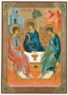 Икона на деревянном планшете 30х40 ПВХ Троица (Рублевская) 4 238169