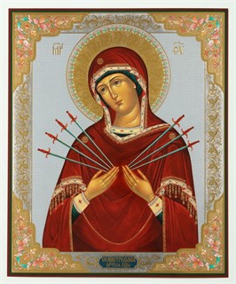 Икона на деревянном планшете 30х40 ПВХ Семистрельная Божья Матерь 238122