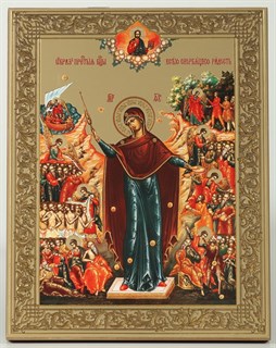 Икона на деревянном планшете 21х32 конгрев Всех Скорбящих Радость с грошиками 237956