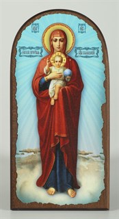 Икона на дереве 11х22 арочная канвас Валаамская Божья Матерь (голубой фон) 237599