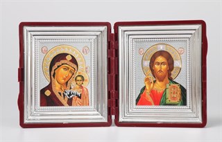 Икона в рамке Складень двойной 6х7 (тиснение) Спаситель-Казанская Божья Матерь 10 236824