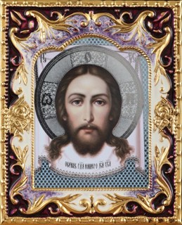 Икона в рамке 6х7.5 фигурная на подставке эмаль золочение Спас Нерукотворный 236433