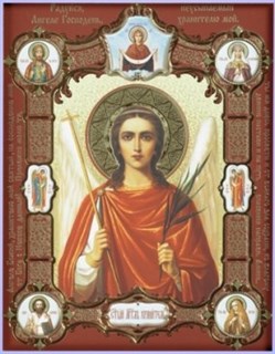 Икона в деревянной рамке 13х18 конгрев плёнка Ангел-Хранитель с клеймами 234707