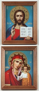 Икона в деревянной рамке 11х13 Спаситель-Казанская Божья Матерь 235119