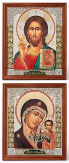 Икона в деревянной рамке 18х24 Спаситель-Казанская Божья Матерь 235393