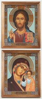 Икона в деревянной рамке 18х24 Спаситель-Казанская Божья Матерь 235398