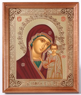 Икона в деревянной рамке 18х24 темпера Казанская Божья Матерь (красный фон) 235465