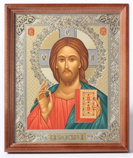Икона в деревянной рамке 18х24 темпера Спаситель (белый фон) 235466