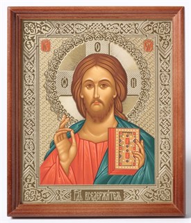Икона в деревянной рамке 18х24 темпера Спаситель (желтый фон) 235467