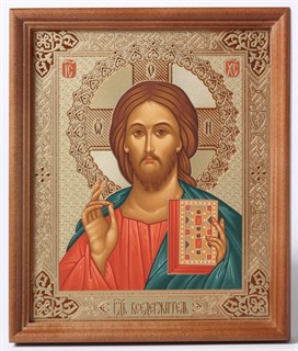 Икона в деревянной рамке 18х24 темпера Спаситель (красный фон) 235468